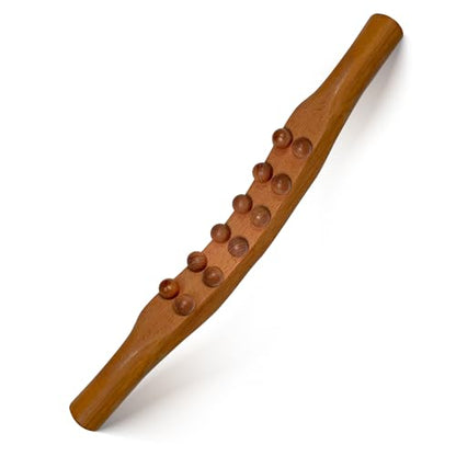 Wood Therapy Massage Stick, 2 in 1 Double Row 12 Beads Maderoterapia Kit Wood Gua Sha Massage Tool, Wooden Gua Sha Lymphatic Drainage Massager Tool for Body Shaping - color: Brown