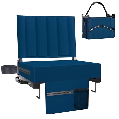 Aliphon Stadium Seat for Bleachers with Back Support and Cushion, Bleacher Seats with Shoulder Strap and Cup Holder, Padded Portable Folding Comfort Stadium Chair, for Sports Events, Navy Blue (1pcs) - color: Navy Blue, size: 1 pcs