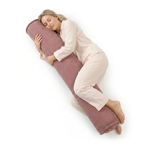 Long Round Body Pillow for Adults – Corduroy Cervical Roll Bolster Pillow, Firm Support for Spine Alignment & Side Sleeping,59 x 7.87 Inches,Brick Brown - color: Brick Brown, size: 59"x7.87"