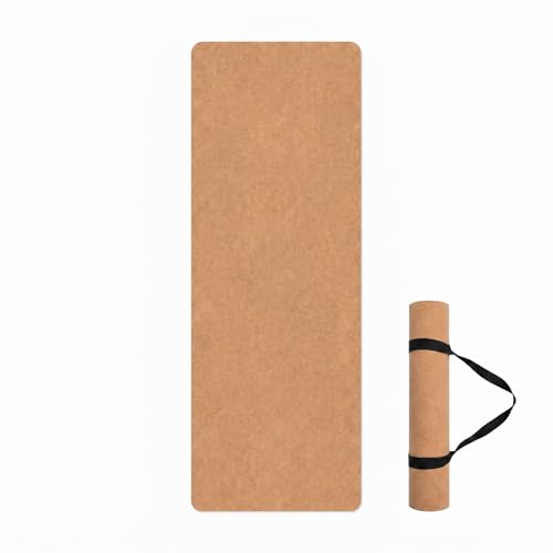 Cork Yoga Mat 6mm Extra Thick TPE Non-Slip Workout Mat with Alignment Lines for Hot Yoga and Home Gym - color: brown