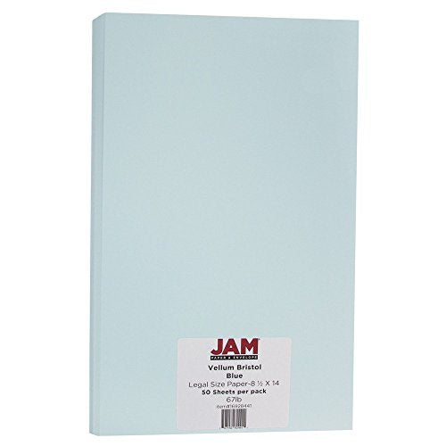 JAM PAPER Legal Vellum Bristol 65lb Cardstock - 8.5 x 14 Coverstock - 147 gsm - Blue - 50 Sheets/Pack - color: Blue, size: 8.5" x 14"