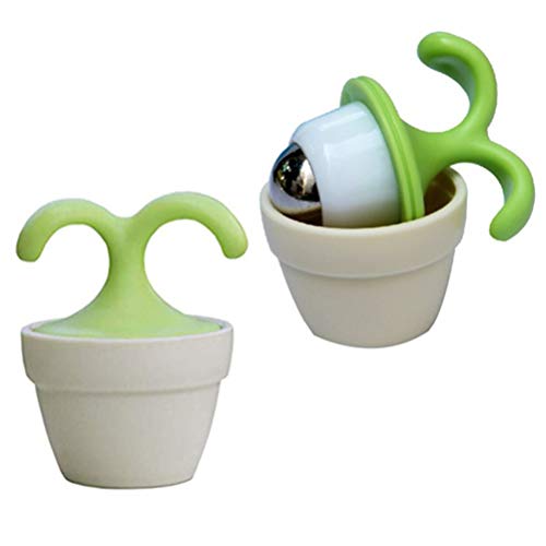 VUFVOID 2PCS Handheld Body Massager Mini Potted Plant Shaped Roller Ball Bead Relaxation Neck Foot Face Pot Desk Decor Massage Cooling for Neck (Green with White)