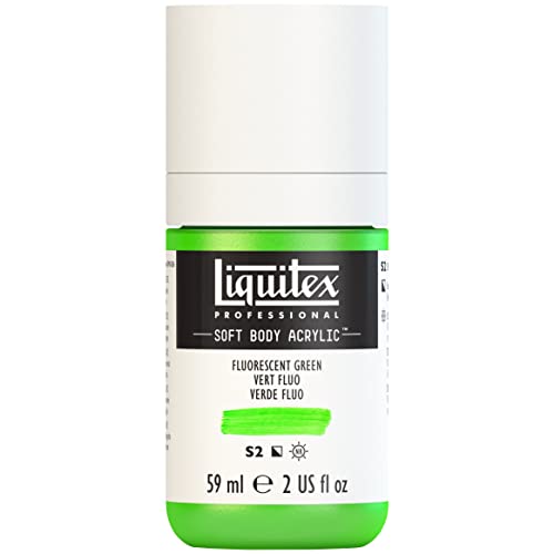 Liquitex Soft Body Acrylic Paint, 2-oz Bottle, Fluorescent Green | Low Viscosity, Highly Pigmented, Satin Finish, Retains Subtle Brush Strokes, Great Surface Coverage, Highly Versatile - color: Fluorescent Green, style: 2-oz Bottle