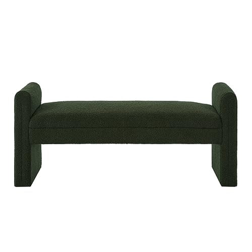24KF Modern Upholstered Bed Bench Covered with Soft Boucle Teddy Fabric, Lovely Entryway Bench Ottoman with Armrest,5062-Dark Green - color: Dark Green Teddy Bench