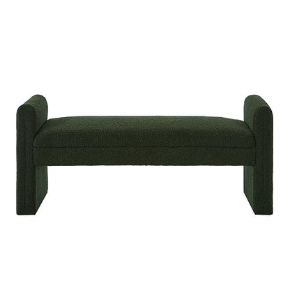 24KF Modern Upholstered Bed Bench Covered with Soft Boucle Teddy Fabric, Lovely Entryway Bench Ottoman with Armrest,5062-Dark Green - color: Dark Green Teddy Bench