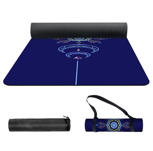 nuveti Yoga Mat Print Extra Thick TPE Non Slip Fitness Exercise Mat with Carrying Bag,72"x24" Extra Thick 6MM Exercise & Workout Mat for Yoga, Pilates Fitness and Floor Exercises - color: Blue