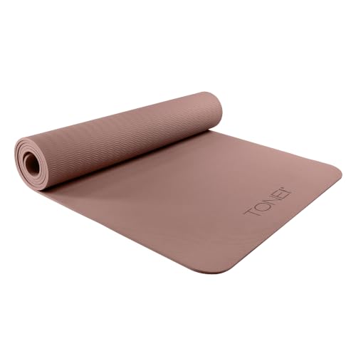 TONE Fitness Yoga Mat 1/4" Thick Non Slip Exercise & Pilates Mat for Home Workouts with Carrying Strap | Multiple Options - color: Mocha, style: V Pattern