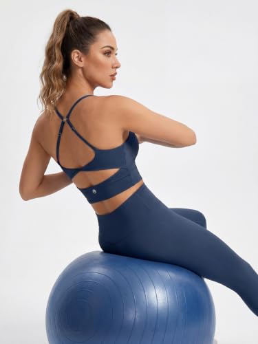 Aoysky Womens Strappy Sports Bra Adjustable Cross Back Longline Crop Top | Buttery soft fabric, Removable padded cups, Convertible straight/cross back, U-neck longline, Yoga gym pilates daily wear - color: Navy, size: Small