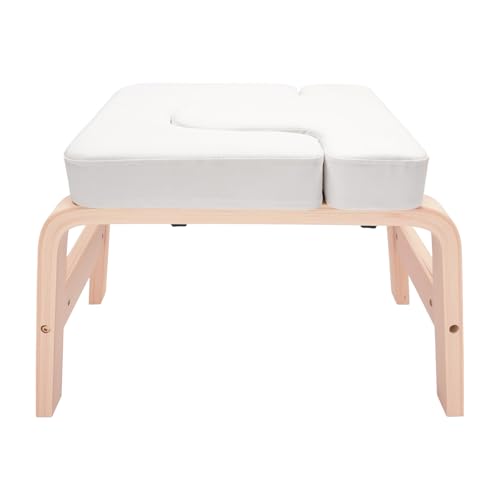 Yoga Headstand Bench, Off-White Multi-Purpose Invert Chair, 440.92lbs Load-Bearing, Yoga Headstand Stool with Comfort Sponge PU Pad, Non-Slip Headstand Trainer for Home Gym Yoga Studio