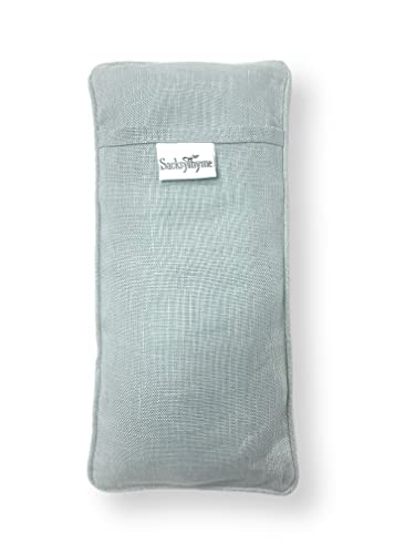 Sacksy Thyme Organic Linen Eye Pillow - Lavender & Flaxseed for Relaxation, Yoga, Stress Relief - Microwavable Heating Pad & Cool Compress - Made in USA - Gifts for Meditation - color: Sage (Unscented)
