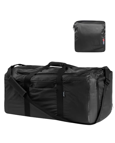 pack all 65L Foldable Travel Duffel Bag, Shoe Compartment Weekender Bag | Ultralight, Packable, Water Resistant, Tear Resistant Nylon, Detachable Strap, Luggage Sleeve, For Travel, Camping, Black - color: Black, size: 65L