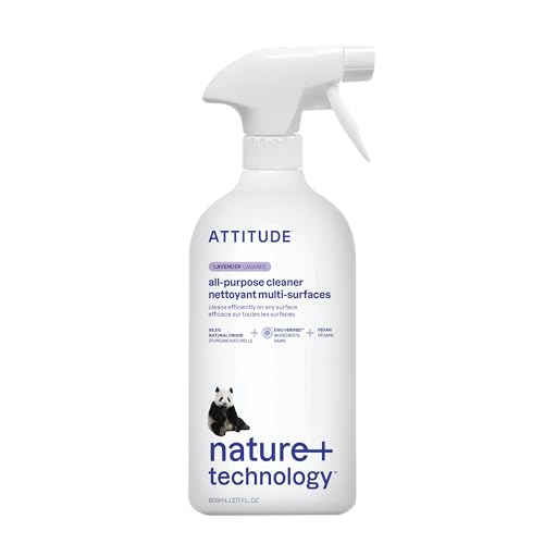 ATTITUDE All Purpose Cleaner Spray, EWG Verified, Vegan, Made with 94% Plant-Based Ingredients, Streak-Free for Kitchen, Bathroom, Glass & More, Lavender Scent, 27.1 Fl Oz - size: 27.1 Fl Oz (Pack of 1)