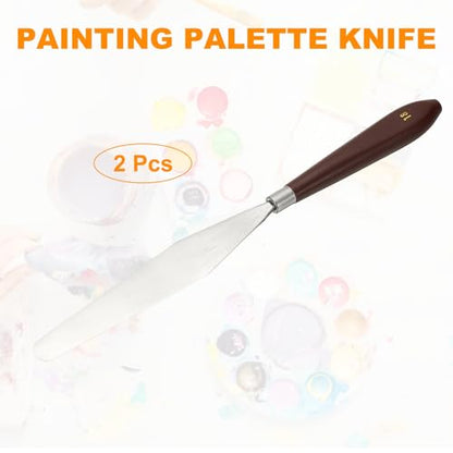 HARFINGTON 2pcs Palette Knife Painting Tool 5.39"x0.91" Red/Silver | Stainless Steel, Art Spatula Pallet Knives Scrapers Tools, with Plastic Handle, for Acrylic Oil Canvas Mixing Spreading