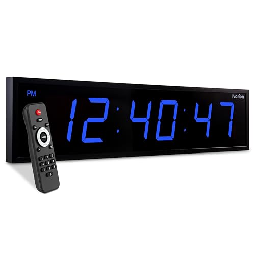 Ivation Oversized Digital Wall Clock with Large LED Display & Timer, 24" | Multi-function with Timer, Stopwatch, Alarms, Temp & Date, Aluminum frame, 6 Brightness levels, Time memory, Remote | Blue - color: Blue, size: 24" Inch