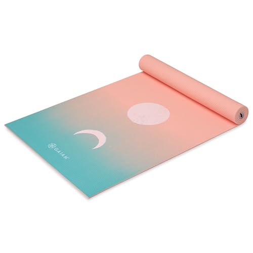 Gaiam Premium Yoga Mat, 6mm Thick Print Mat | Premium 6mm thick cushioning for joint support. Non-slip print design for yoga, Pilates & floor workouts. - color: Pastel Moon Phases