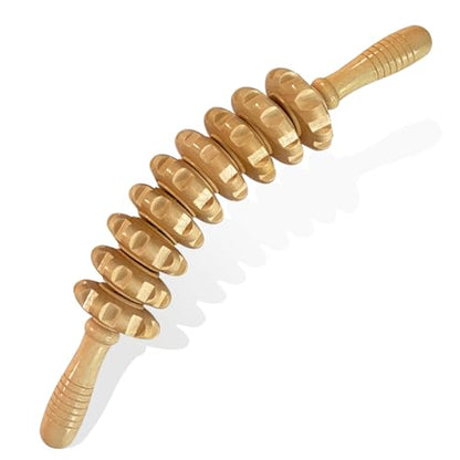 Curved Wood Massage Roller Stick for Muscle Relief & Cellulite Reduction - color: White