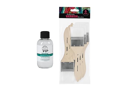 Jerry's Artarama InstaVar™ Gloss Picture Varnish & Varnish Brush Sets - Perfect for Varnish Paintings, Artists, Professionals, Restoration, & More! - 3.4oz Bottle w/ Set of 6 Brushes - size: 3.4oz Bottle & Brushes
