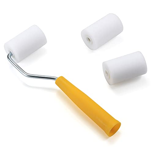 NANJA 2Inch Mini Foam Paint Roller Kit 6 Refills,Tray,Handle for Smooth | For smooth finishes, trim, cabinets, doors, tight spaces, DIY. - size: 2 Inch
