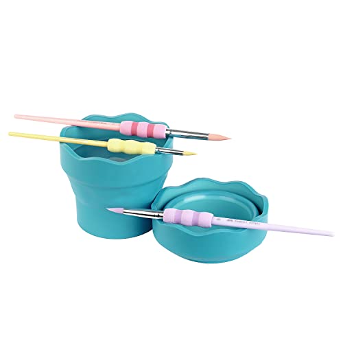Faber-Castell Clic & Go Portable Paint Water Cup with Brush Holder, Turquoise - Collapsible Paint Brush Cleaner Rinse Cup, Travel Friendly Painting Accessories - size: 1 Count (Pack of 1)