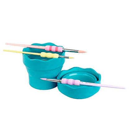 Faber-Castell Clic & Go Portable Paint Water Cup with Brush Holder, Turquoise - Collapsible Paint Brush Cleaner Rinse Cup, Travel Friendly Painting Accessories - size: 1 Count (Pack of 1)