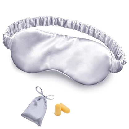 OLESILK Silk Sleep Eye Mask Blindfold with Double Layer Filling for Full Night's Sleep, Silk Wrapping Strap- Luxury Eye Cover Eyeshade for Women Men with Travel Bag and Ear Plugs, Silver - color: Silver