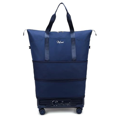 Expandable Rolling Travel Bag with Removable Wheels & Handle, Large Capacity Wheeled Duffle Tote, Foldable Carry On Luggage for Women, Lightweight Weekender Overnight Bag (DarkBlue) - color: DarkBlue