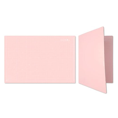 iMAT Flip Cutting Mat Note A1 Foldable Double-Sided Rose Pink | Inch grid front with cm dot back for dual-unit measuring. Large 24" x 36" workspace, ideal for crafts, sewing, and DIY