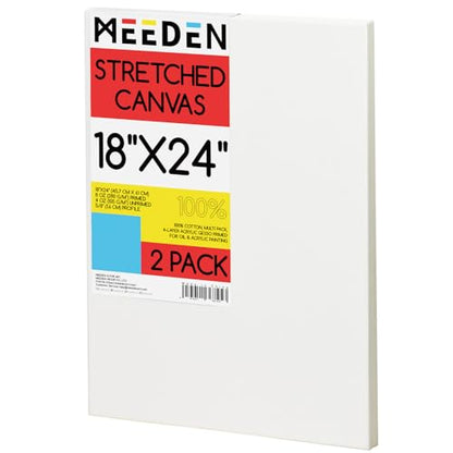 MEEDEN Stretched Canvas, 18 × 24 Inch, Pack of 2, Blank White Canvases for Painting, 100% Cotton, 14 oz Gesso-Primed, Pre-Stretched Canvas for Acrylic Oil Pouring & Airbrushing Painting - size: 18''x24''- 2 Pack