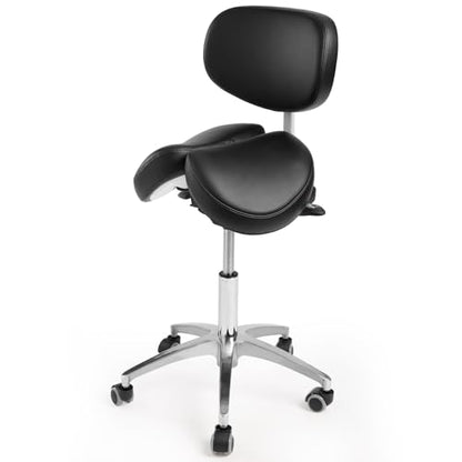 Ergonomic Saddle Stool with Backrest, 485 lbs Capacity Rolling Stool, 12 Tilt, Adjustable Height Split Seat Stool, 360 Swivel Rolling Chair for Office, Salon, Massage, Dental, Tattoo - color: Saddle Stool With Backrest