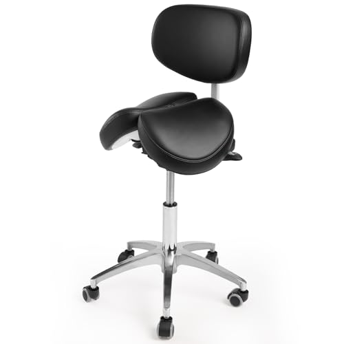 Ergonomic Saddle Stool with Backrest, 485 lbs Capacity Rolling Stool, 12 Tilt, Adjustable Height Split Seat Stool, 360 Swivel Rolling Chair for Office, Salon, Massage, Dental, Tattoo - color: Saddle Stool With Backrest