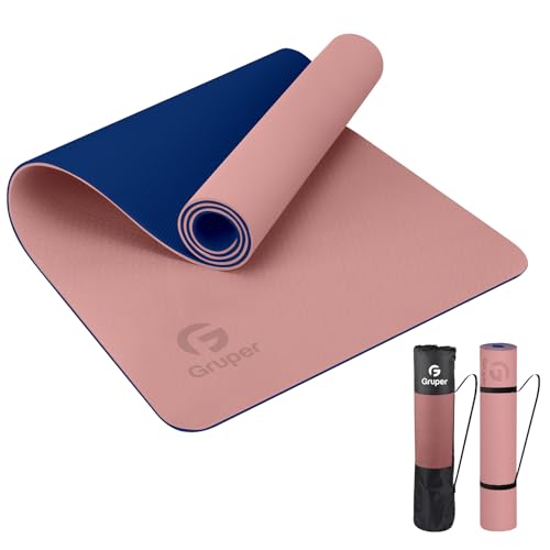 Gruper Yoga Mat Non Slip, Eco Friendly Fitness Exercise Mat with Carrying Strap,Pro Yoga Mats for Women,Workout Mats for Home, Pilates and Floor Exercises - color: Pink / Navy Blue, size: 0.31*24*72 Inches