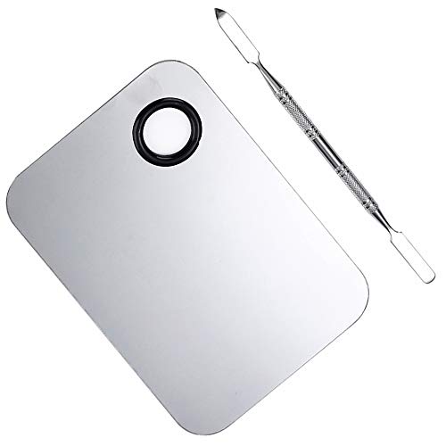 Stainless Steel Cosmetic Makeup Palette, Professional Cosmetic Mixing Makeup Palette Spatula Makeup Artist Tool, Beauty Salon Color Cream Mixing Palette With A Spatula Makeup Nail Art Palette - size: 2 Piece Set