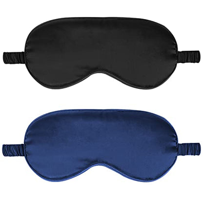 IEKEODI 2 Pack Silk Sleep Masks, Light Blocking Eye Masks, Black&Navy Blue | Silky Soft Feel, Light Blocking Design, Gentle Elastic Fit, Breathable Comfort for Sleep, Travel and Naps - color: Black+navy Blue