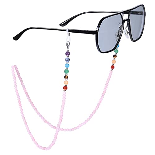 TUMBEELLUWA Reiki 7 Chakra Stone Beads Eyeglasses Chain for Women Men - color: Pink