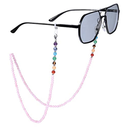 TUMBEELLUWA Reiki 7 Chakra Stone Beads Eyeglasses Chain for Women Men - color: Pink