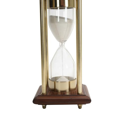 4 Minute Sand Timer Hourglass, 8" Wooden Brass Desk Decor