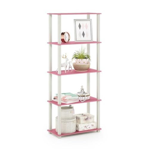 Furinno Turn-N-Tube 5-Tier Multipurpose Shelf / Display Rack / Storage Shelf / Bookshelf, Square Tubes, Pink/White - color: Pink/White, size: 5-Tier Square Tube