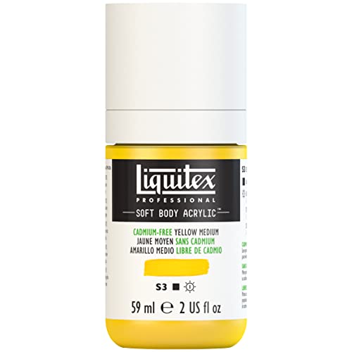 Liquitex Soft Body Acrylic Paint, 2-oz Bottle, Cadmium-Free Yellow Medium | Low Viscosity, Highly Pigmented, Satin Finish, Retains Subtle Brush Strokes, Great Surface Coverage, Highly Versatile - color: Cadmium-free Yellow Medium, style: 2-oz Bottle