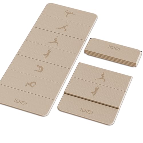 Foldable Yoga Mat Extra Thick 0.32"(8mm) | Folding Exercise Mat,Odorless POE, Non-Slip Grip, No-Curl Edges, Great for Yoga, Pilates & Home Workouts - color: Beige-Pattern