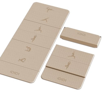 Foldable Yoga Mat Extra Thick 0.32"(8mm) | Folding Exercise Mat,Odorless POE, Non-Slip Grip, No-Curl Edges, Great for Yoga, Pilates & Home Workouts - color: Beige-Pattern