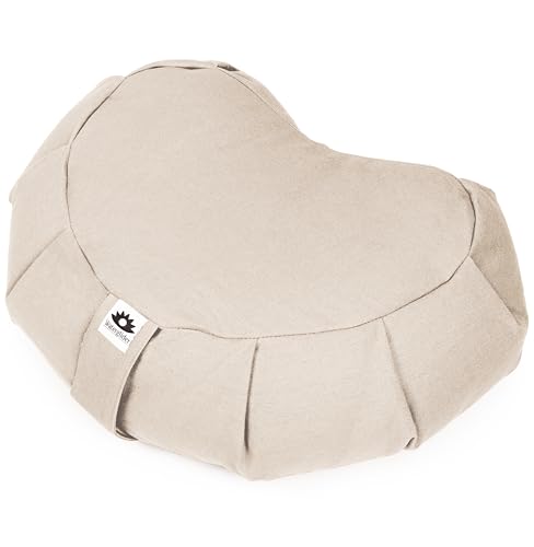 Meditation Cushion (Natural) Crescent, Buckwheat Husk Filled, Floor Pillow or Cushions, Yoga Seat, Zafu, Made in The USA - color: Natural