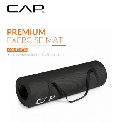 CAP Barbell 1/2-Inch High Density Exercise Yoga Mat with Strap | Multiple Options - color: Black, style: Yoga Mat