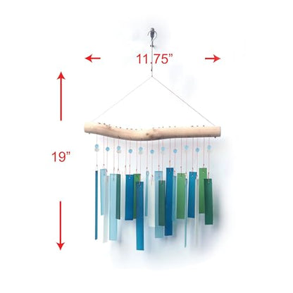 Sunset Vista Designs Handcrafted Driftwood and Sea Glass Recto Wind Chime, Large, Blue Lagoon