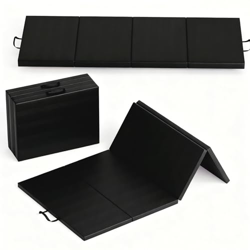 Superior Thick Folding Gymnastics Mat - 6.2x2.6ft, 2-Inch Foam, 5-Panel High-Density Exercise Tumbling Pad with Leather Surface, Carry Handles, Home Gym, Yoga, Pilates, Aerobics, Martial Arts - color: Black, size: 6 x 2 ft Four-Fold