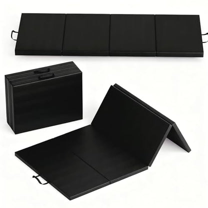 Superior Thick Folding Gymnastics Mat - 6.2x2.6ft, 2-Inch Foam, 5-Panel High-Density Exercise Tumbling Pad with Leather Surface, Carry Handles, Home Gym, Yoga, Pilates, Aerobics, Martial Arts - color: Black, size: 6 x 2 ft Four-Fold