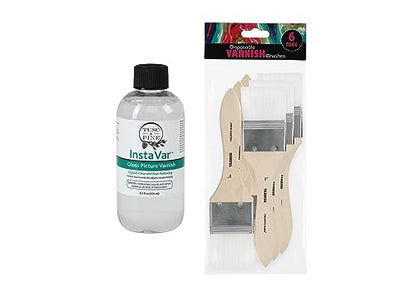 Jerry's Artarama InstaVar™ Gloss Picture Varnish & Varnish Brush Sets - Perfect for Varnish Paintings, Artists, Professionals, Restoration, & More! - 8.4oz Bottle w/ Set of 6 Brushes - size: 8.4oz Bottle & Brushes