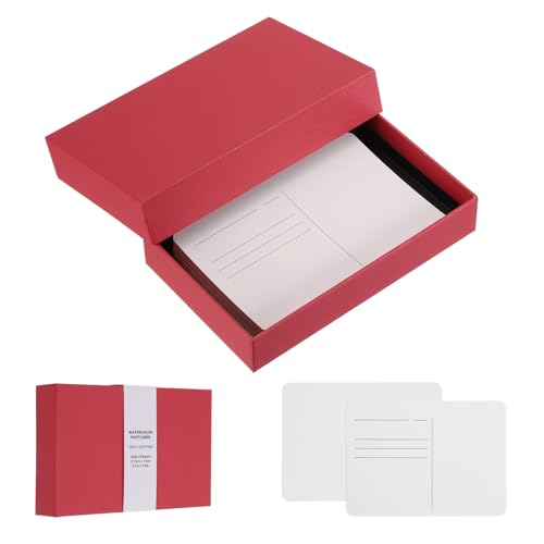 MECCANIXITY 40Sheets Watercolor Postcards, 100% Cotton 4x6 Inch Watercolor Paper Blank Postcards W Red Cap White Waistband Cold Pressed for Mailing Painting Invitations Cards(140lb/300gsm) Red - color: Red
