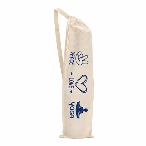 Mayatra's Organic Large Yoga Mat Tote Bag Cover -100% Cotton Lightweight,Washable Yoga Dust Bag With Adjustable Strap Unisex, Peace (Navy-Blue-Yoga-Bag)