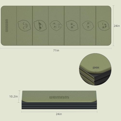 TPE Yoga Mat Foldable 8mm Thick Light Non-Slip for Home/Gym/Travel - color: Green+Black