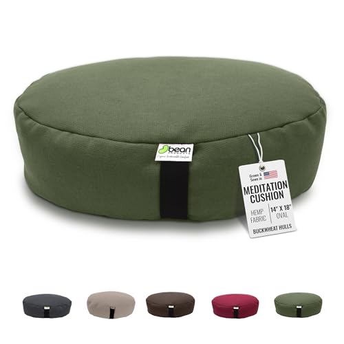 Bean Products Hemp Oval Zafu Meditation Cushion, Yoga Pillow - Cactus | Heavy Weight Washable Hemp Cover - Buckwheat Hull Filled Inner liner - Zen Floor Sitting Cushion - 14"x18" - color: Hemp Cactus, size: XL Oval - 14"x18"